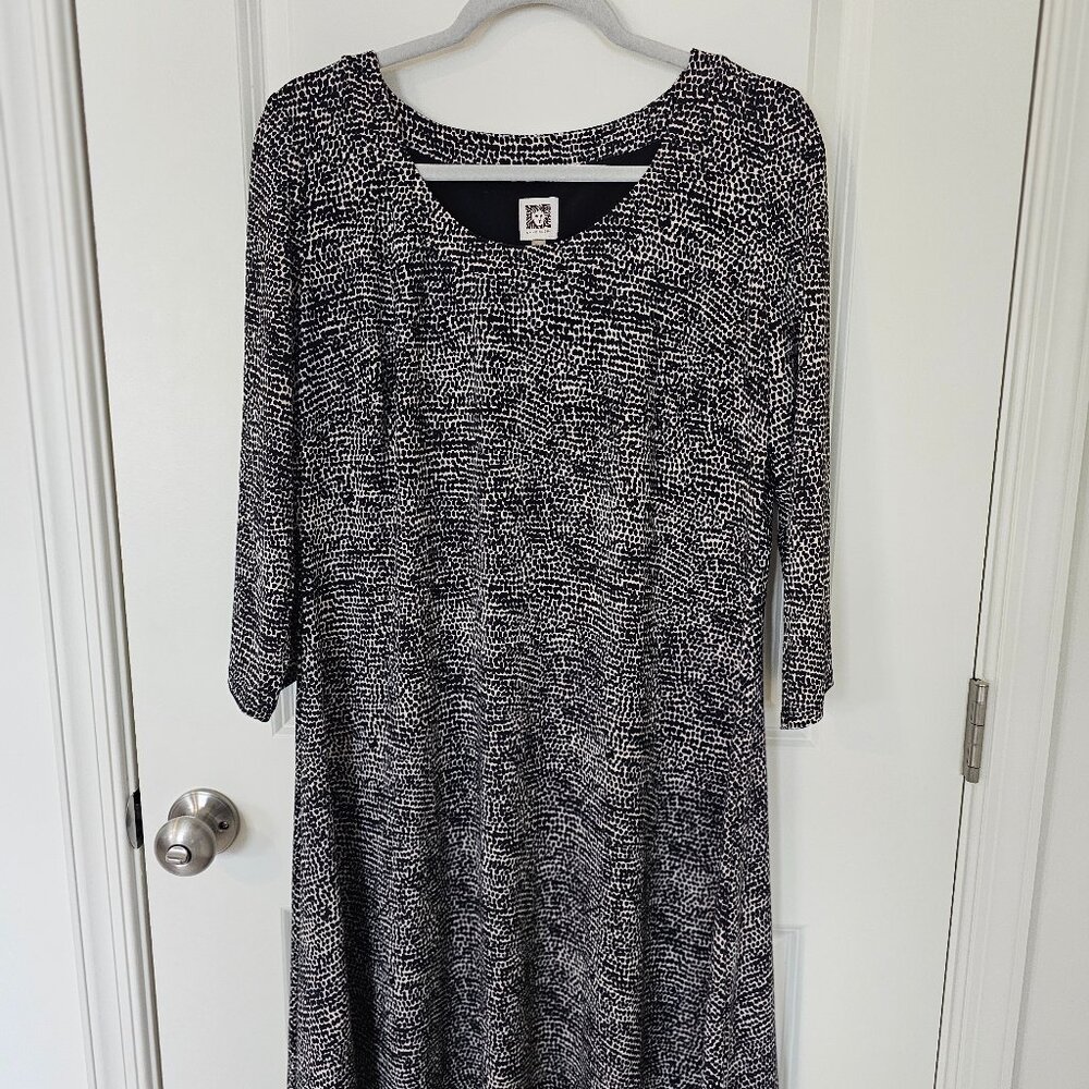 Anne Klein 3/4 Sleeve Black and Cream Swing Dress Size 0X